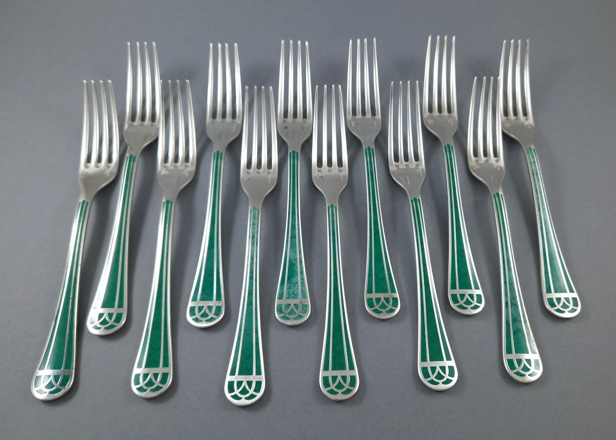 Christofle Talisman - 60-piece Silver-plated Metal And Green Chinese Lacquer Cutlery Set-photo-3