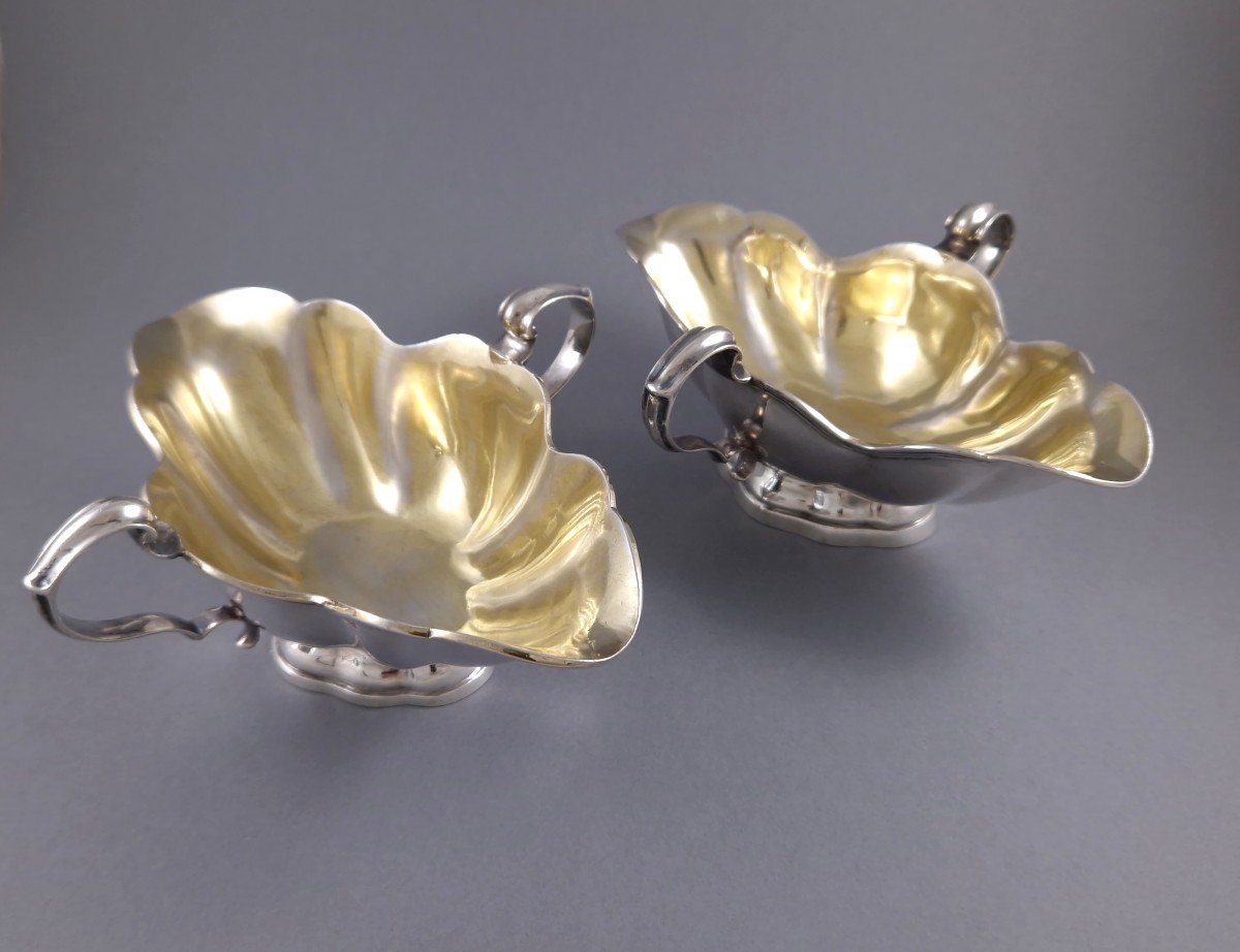 Malines 1759 - Pair Of Sterling Silver And Gilt Sauce Boats Belgium-photo-2