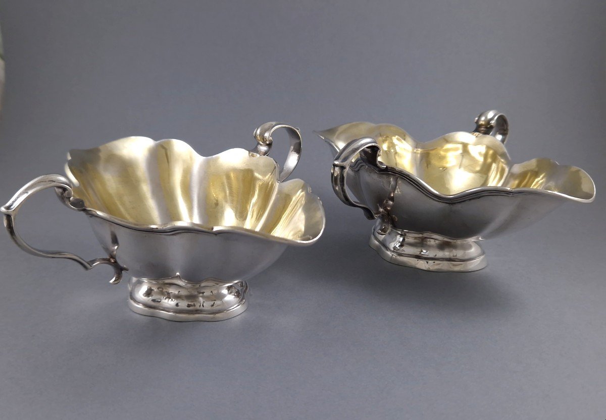 Malines 1759 - Pair Of Sterling Silver And Gilt Sauce Boats Belgium-photo-3