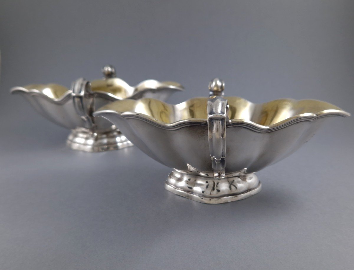 Malines 1759 - Pair Of Sterling Silver And Gilt Sauce Boats Belgium-photo-4