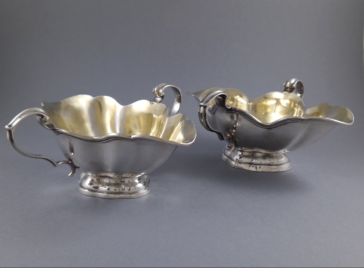 Malines 1759 - Pair Of Sterling Silver And Gilt Sauce Boats Belgium