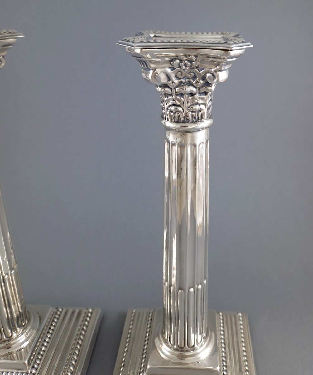 Pair Of Sterling Silver Column Candlesticks-photo-1