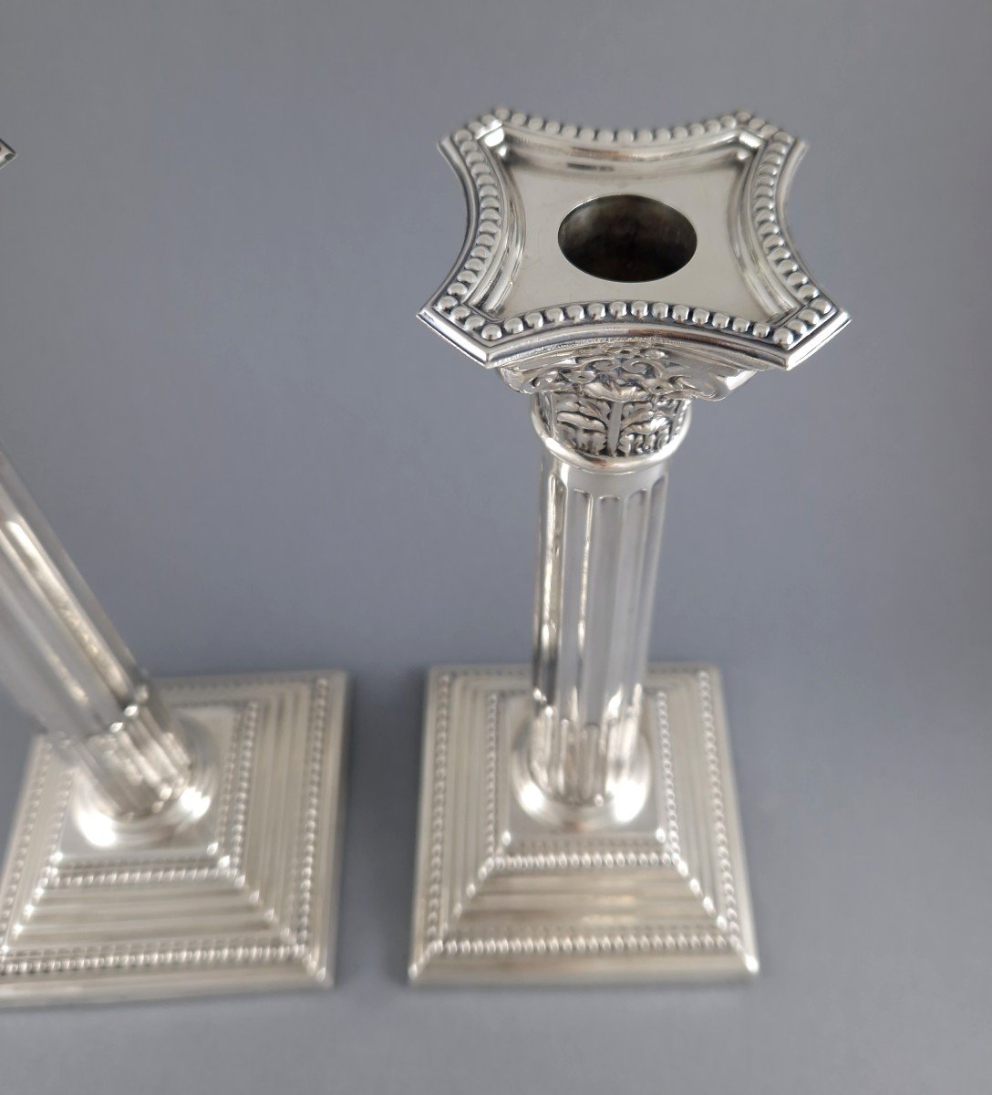 Pair Of Sterling Silver Column Candlesticks-photo-4