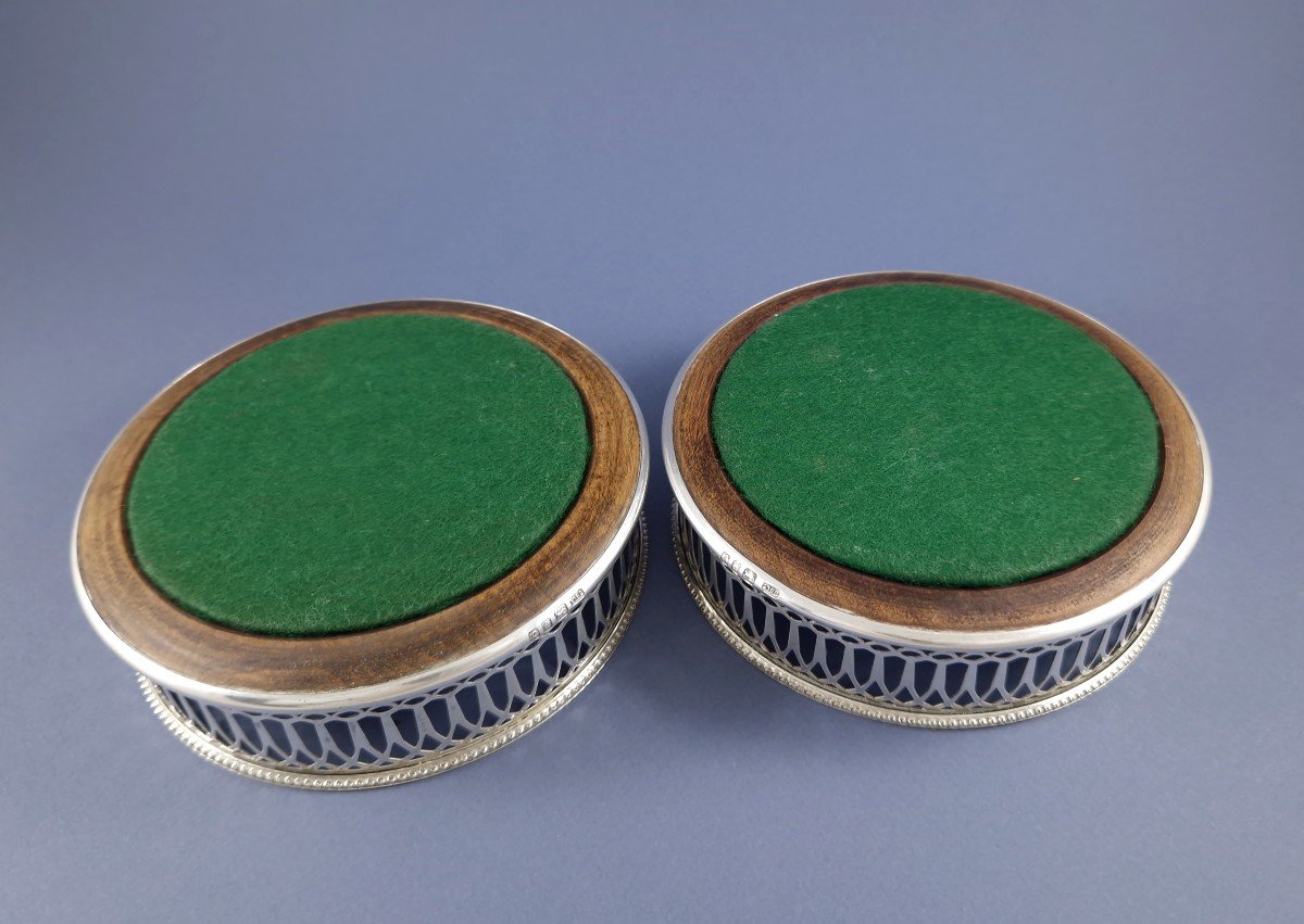 Pair Of Sterling Silver Bottle Coasters-photo-3