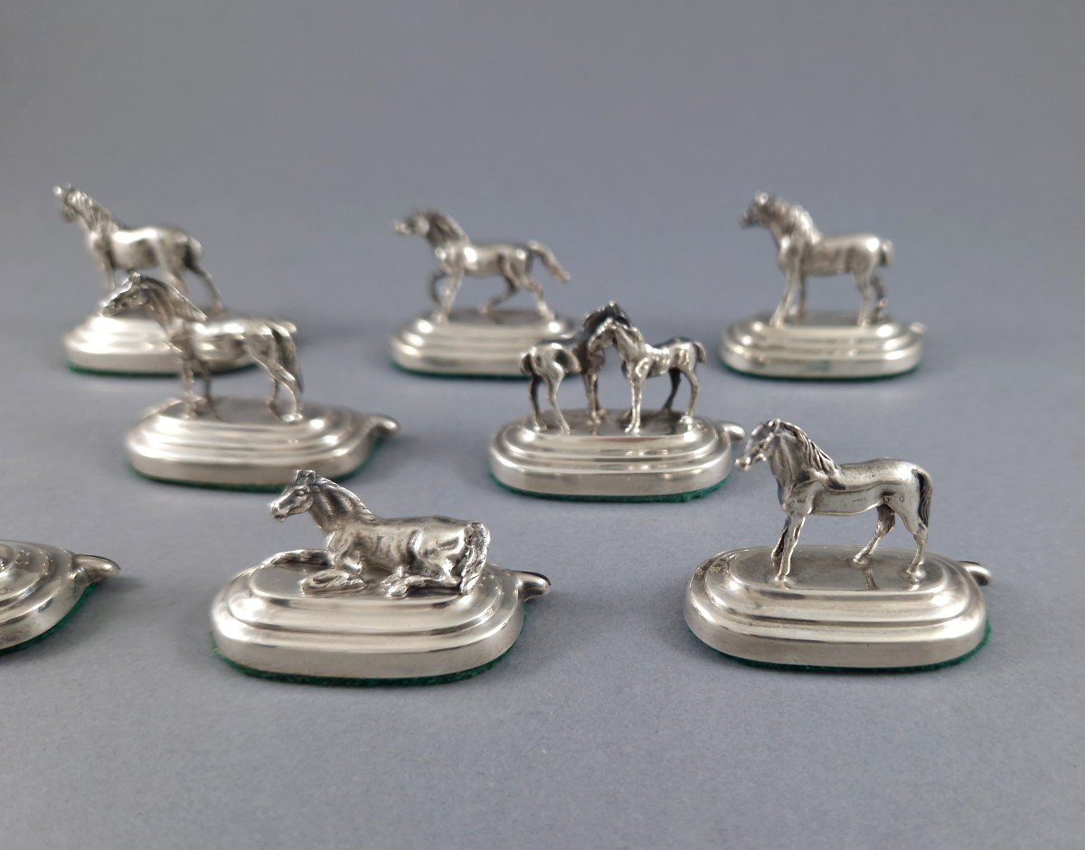 8 Sterling Silver Place Card Holders Horses-photo-2