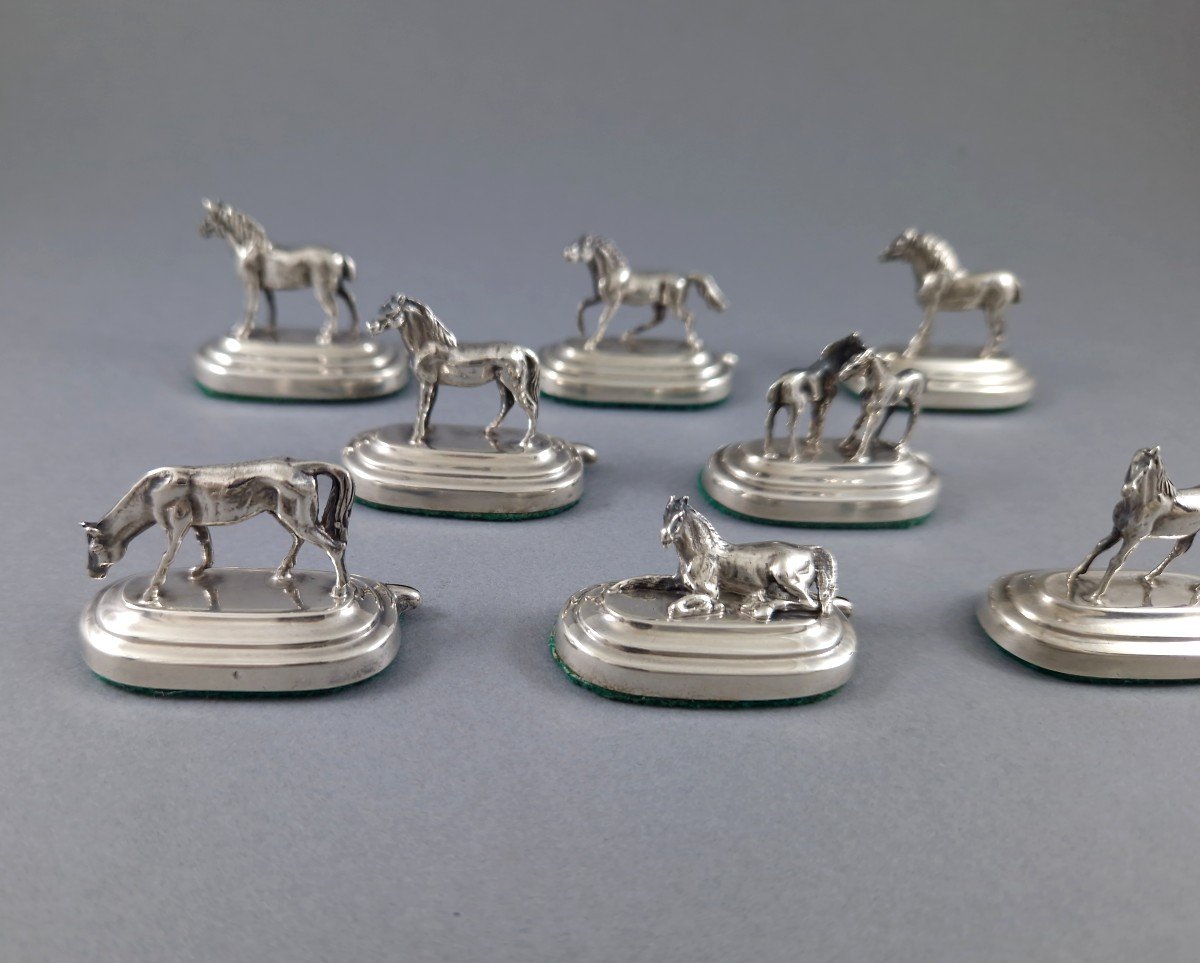 8 Sterling Silver Place Card Holders Horses-photo-3