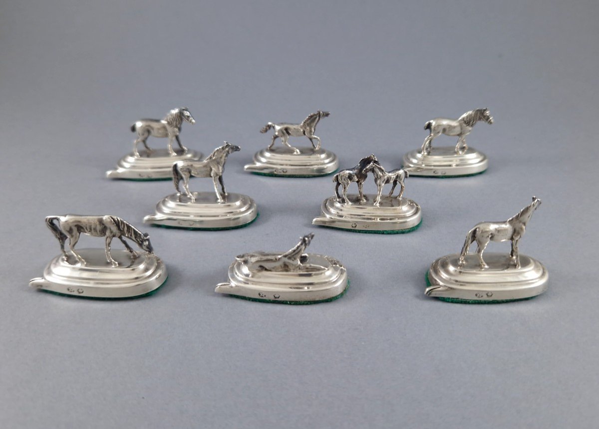 8 Sterling Silver Place Card Holders Horses-photo-5