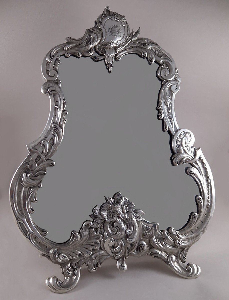 Grand miroir de table en argent massif