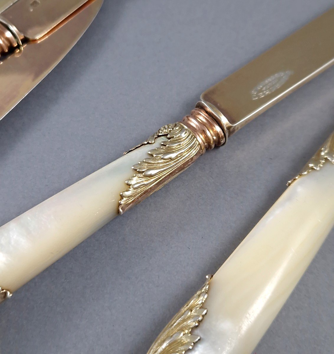 Puiforcat - 12 Sterling Silver-gilt And Mother-of-pearl Knives-photo-6