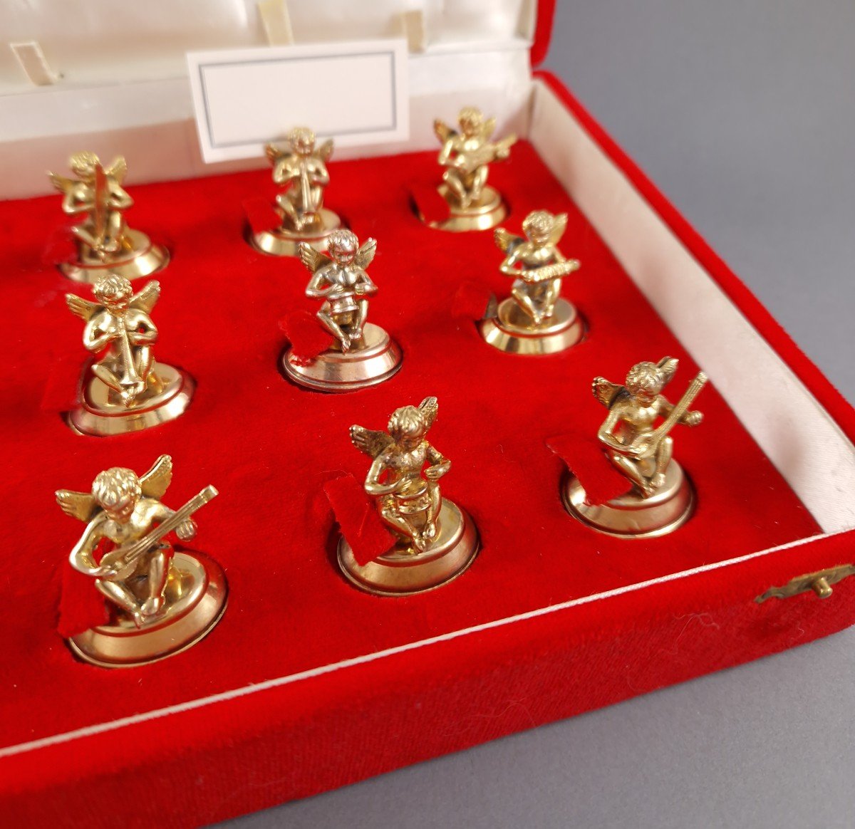 12 Sterling Silver Gilt Place Card Holders Cherubs-photo-3