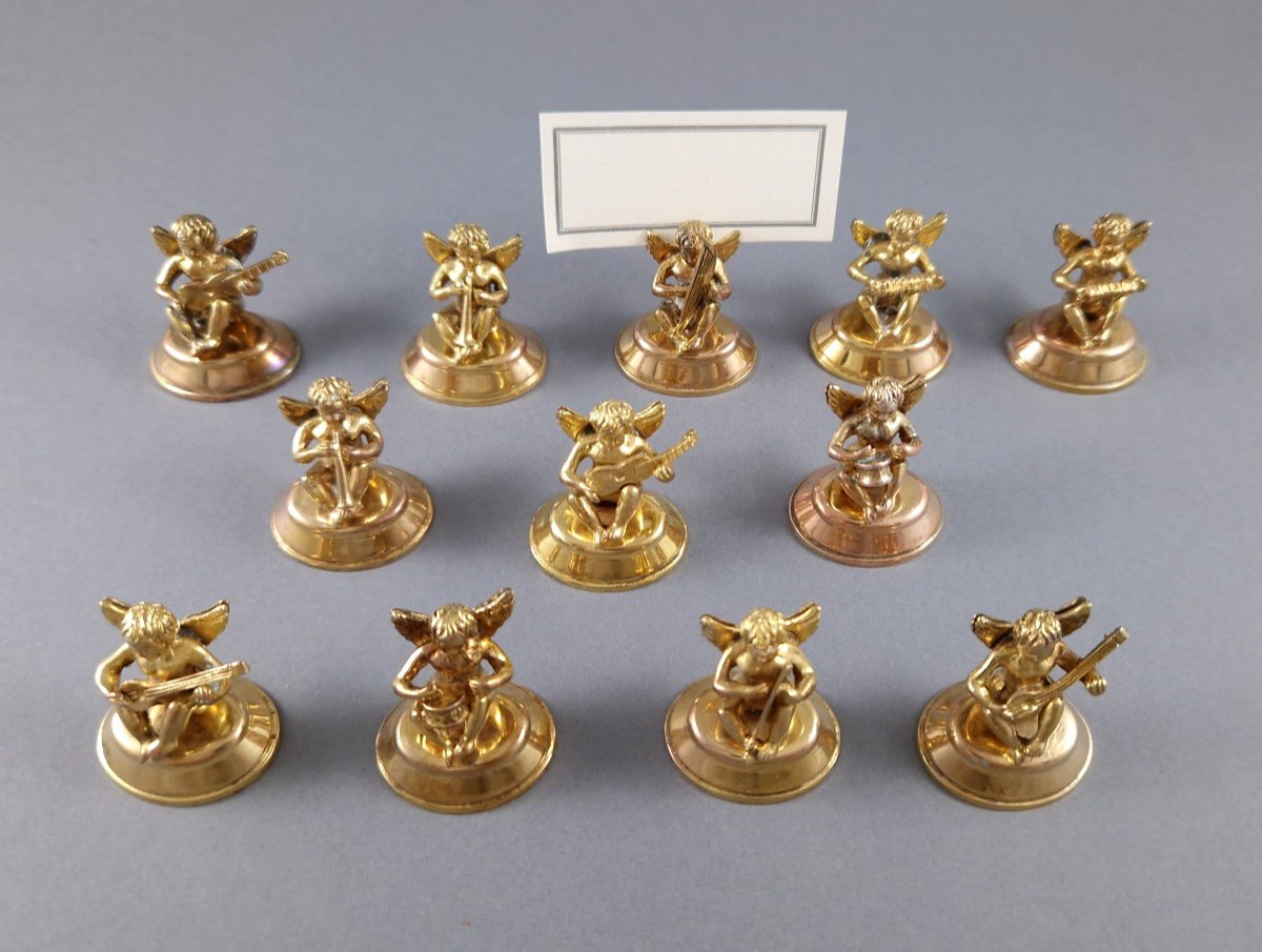 12 Sterling Silver Gilt Place Card Holders Cherubs-photo-3