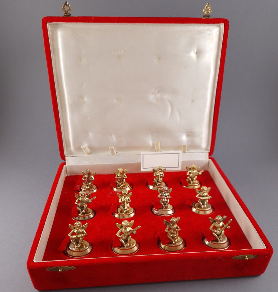 12 Sterling Silver Gilt Place Card Holders Cherubs