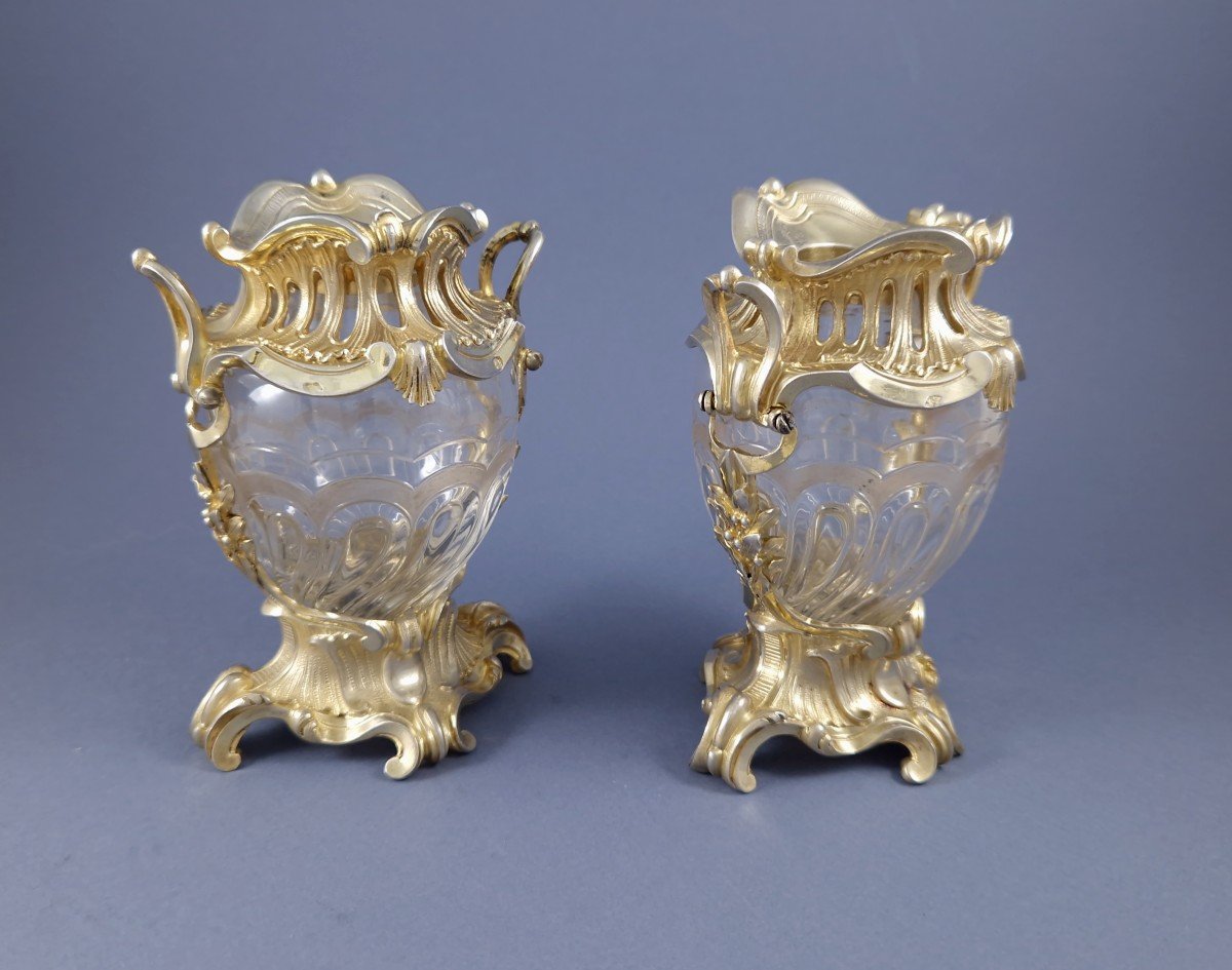 Aucoc - Paire de vases en cristal et vermeil-photo-3