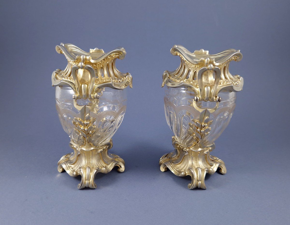 Aucoc - Paire de vases en cristal et vermeil-photo-4