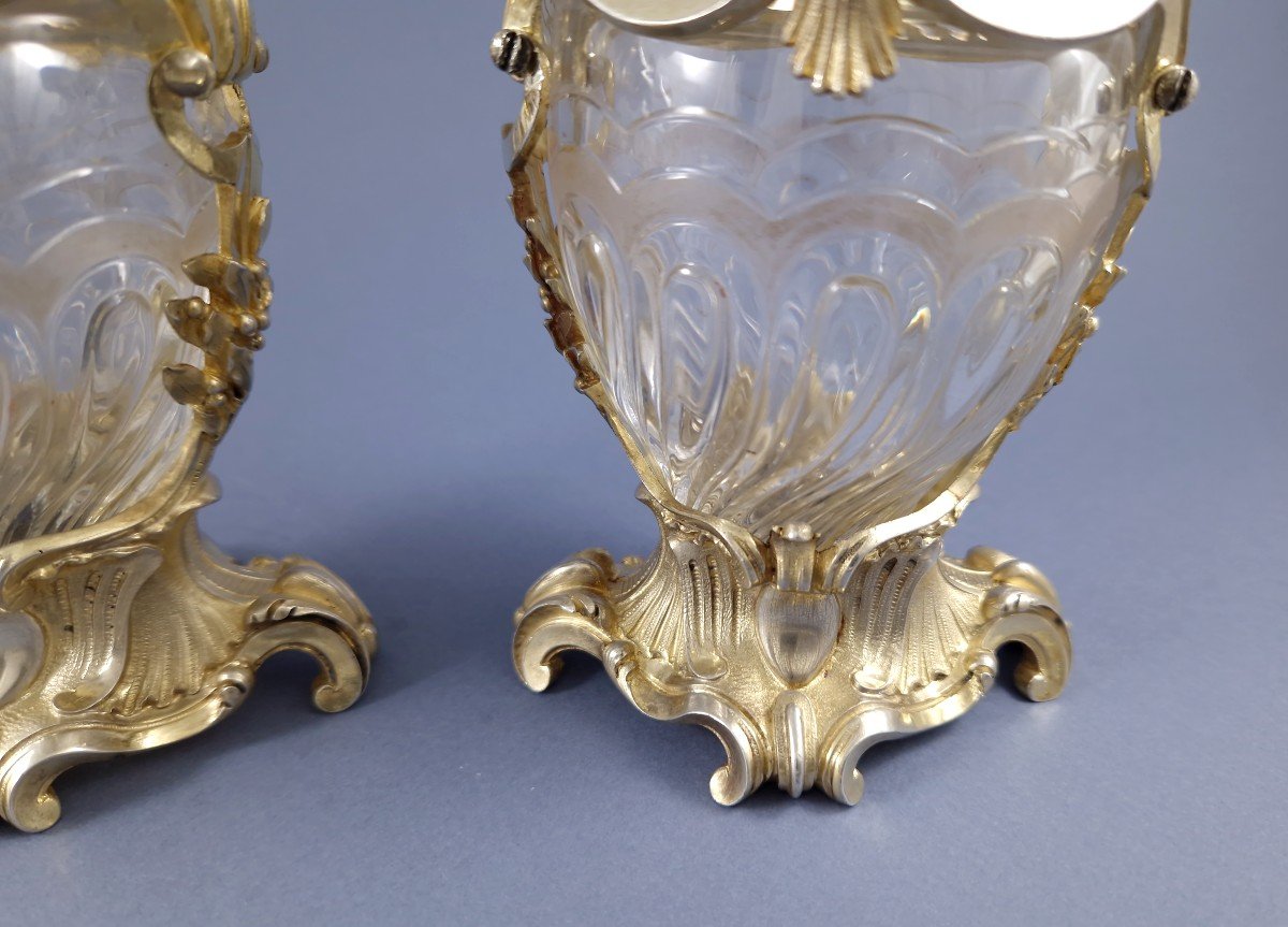 Aucoc - Paire de vases en cristal et vermeil-photo-2