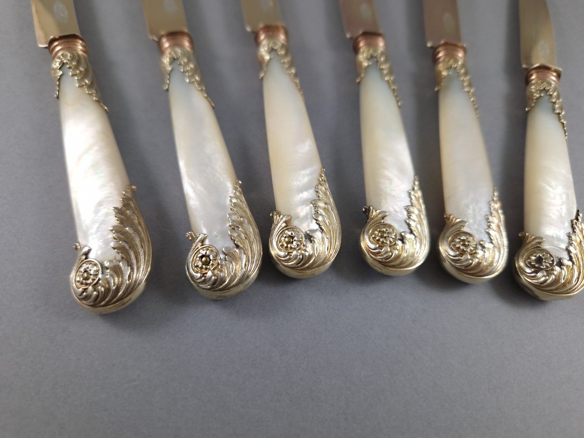 Puiforcat - 6 Knives In Vermeil And Mother-of-pearl-photo-3