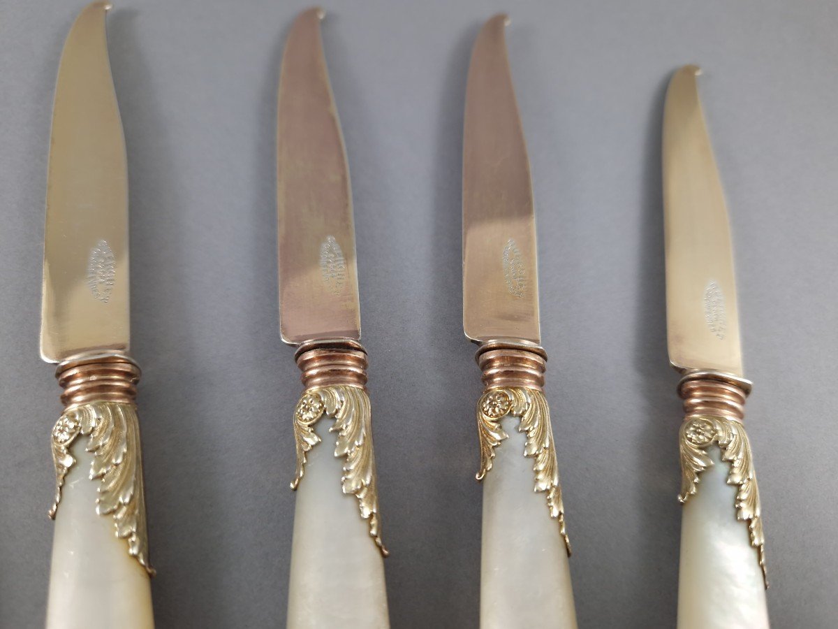 Puiforcat - 6 Knives In Vermeil And Mother-of-pearl-photo-5