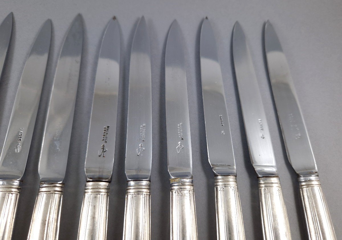 Paris 1775 - Set Of 12 Knives In Sterling Silver And Steel-photo-4