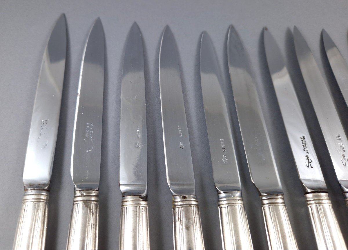 Paris 1775 - Set Of 12 Knives In Sterling Silver And Steel-photo-2