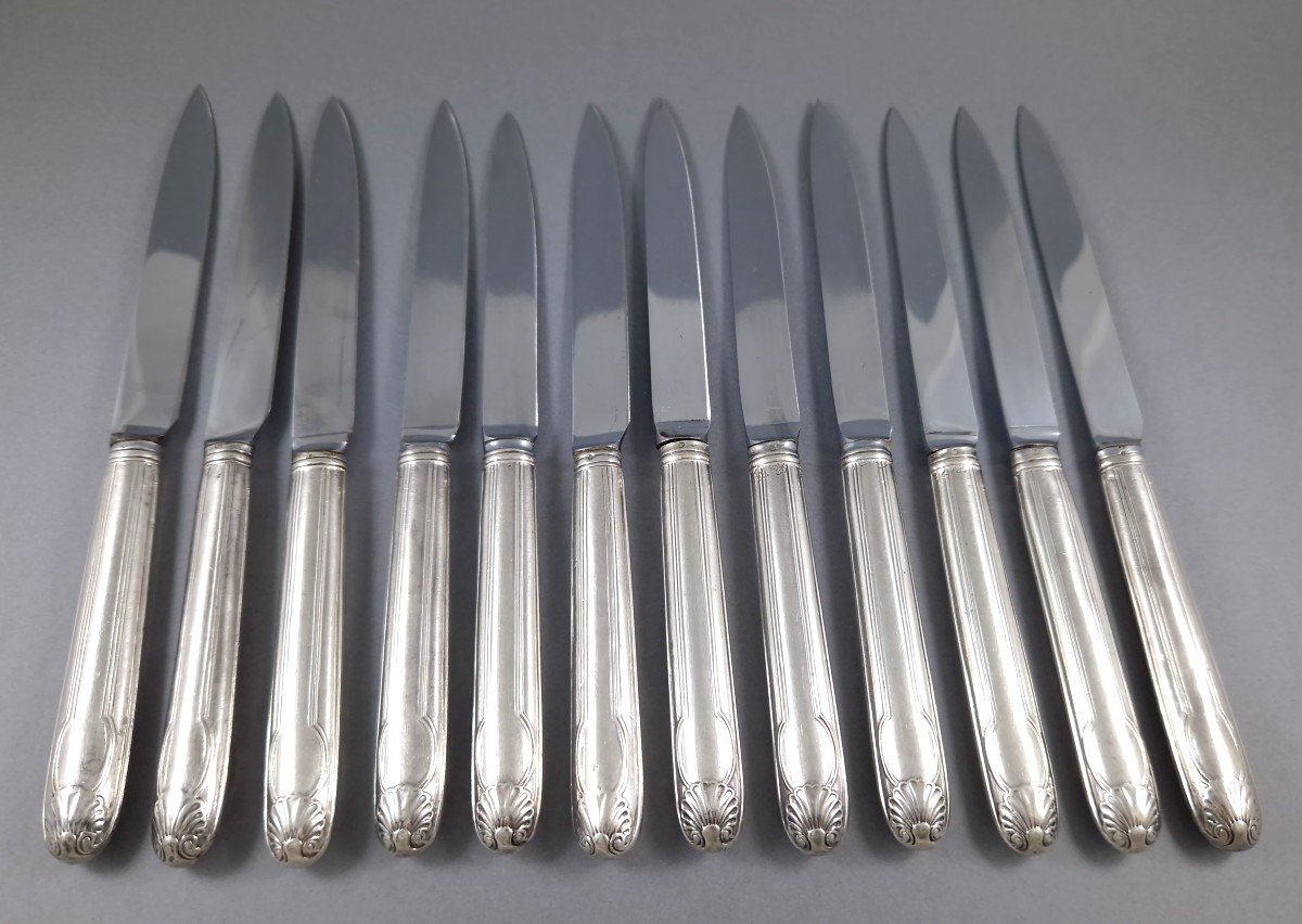 Paris 1775 - Set Of 12 Knives In Sterling Silver And Steel-photo-3