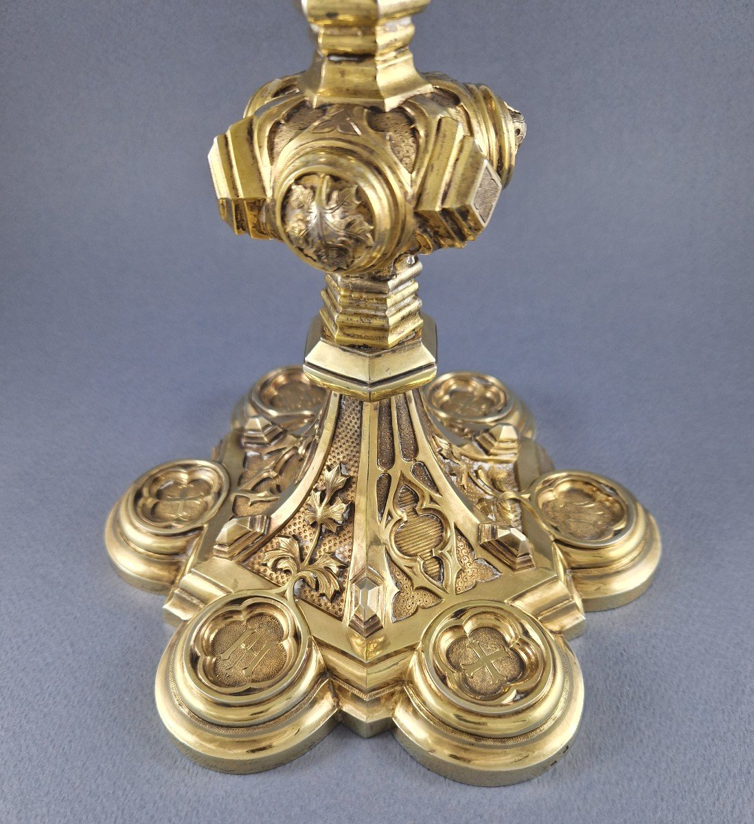 Large Chalice In Sterling Silver Gilt Gothic Style-photo-4