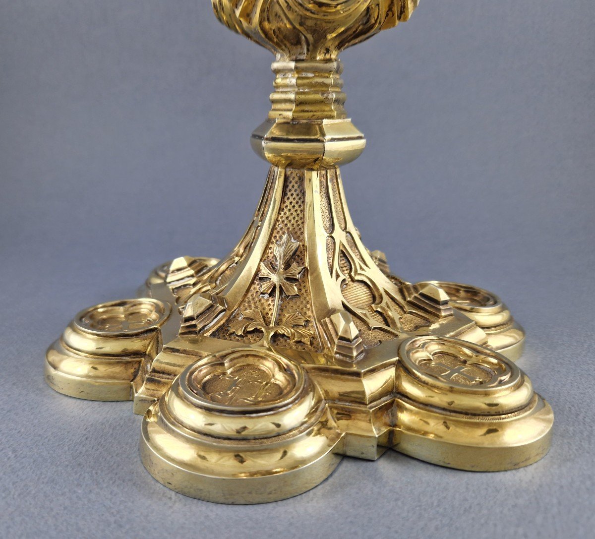 Large Chalice In Sterling Silver Gilt Gothic Style-photo-4