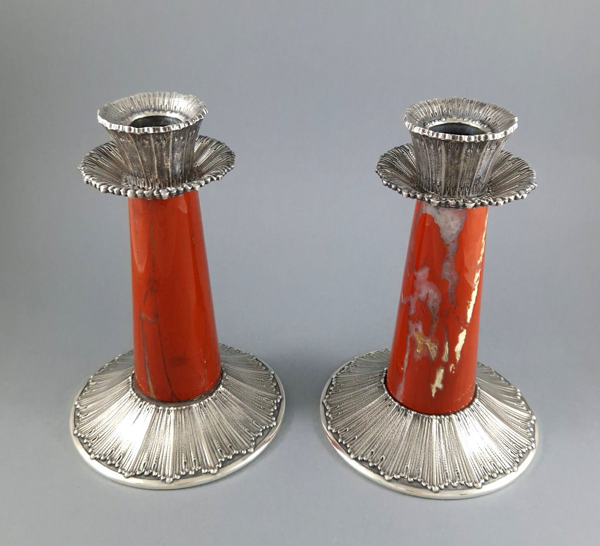 Buccellati - Pair Of Red Jasper And Sterling Silver Candlesticks-photo-1