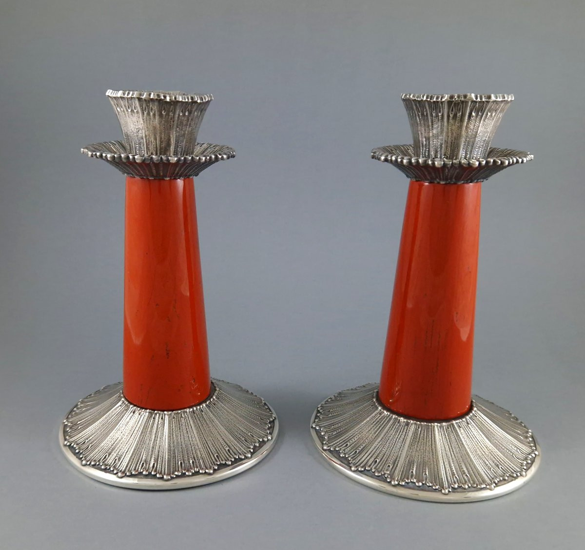 Buccellati - Pair Of Red Jasper And Sterling Silver Candlesticks-photo-4