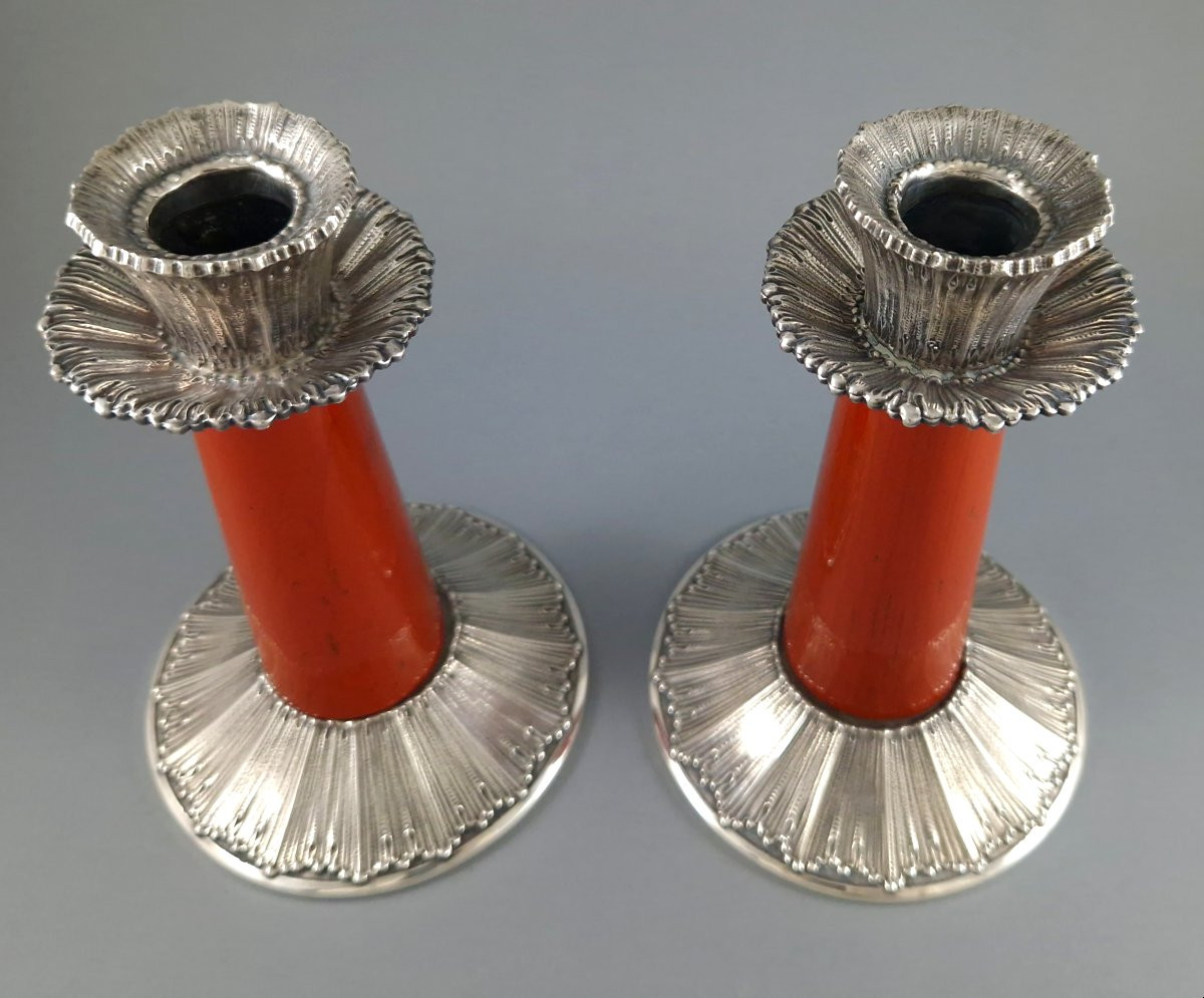 Buccellati - Pair Of Red Jasper And Sterling Silver Candlesticks-photo-5