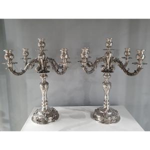 Pair Of Solid Silver Candelabra