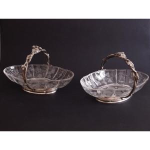 Pair Of Crystal And Sterling Silver Cups