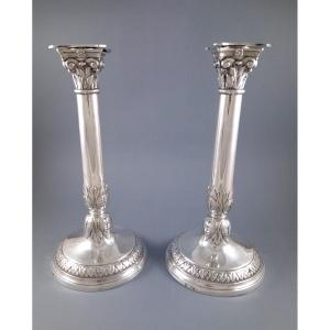 Mons Belgium - Pair Of Sterling Silver Candlesticks