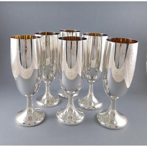 Series Of Six Glasses In Sterling Silver And Gilt