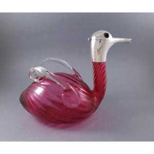 Sterling Silver And Glass Duck Shaped Claret