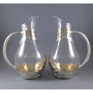 Pair Of Glass And Sterling Silver Jugs