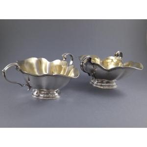 Malines 1759 - Pair Of Sterling Silver And Gilt Sauce Boats Belgium