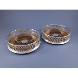 Pair Of Sterling Silver Bottle Coasters