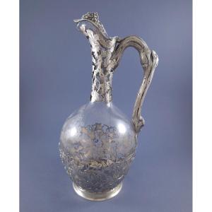 Crystal And Sterling Silver Ewer With Grape Cluster Decoration