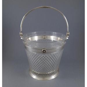 Large Crystal And Sterling Silver Ice Bucket