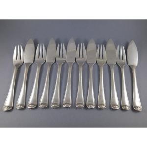 Puiforcat 6 Sterling Silver Fish Forks And Knifes Set, Mazarin Model