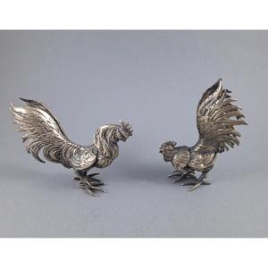 Solid Silver Fighting Cocks