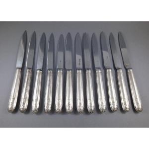 Paris 1775 - Set Of 12 Knives In Sterling Silver And Steel