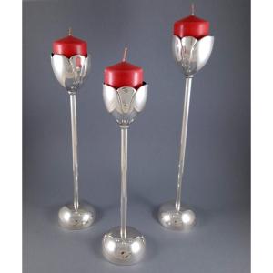 3 Sterling Silver Tulip Candlesticks