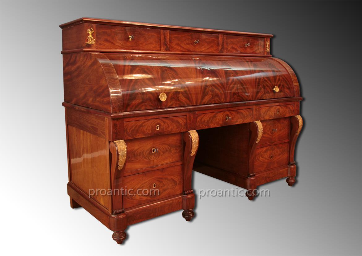 Office Cylinder Mahogany Flamed Late Empire