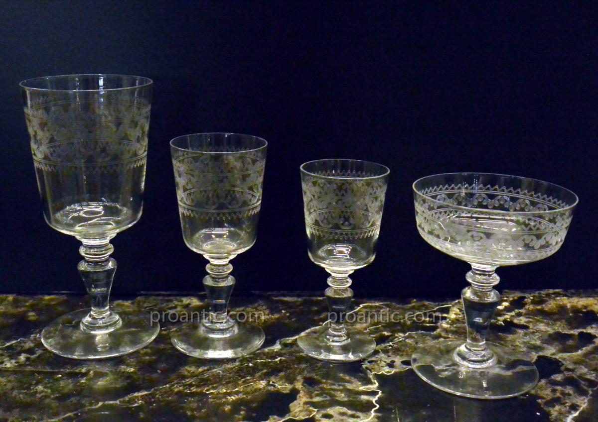 Service De Verres Et Carafes En Cristal Gravé vers 1900-photo-4