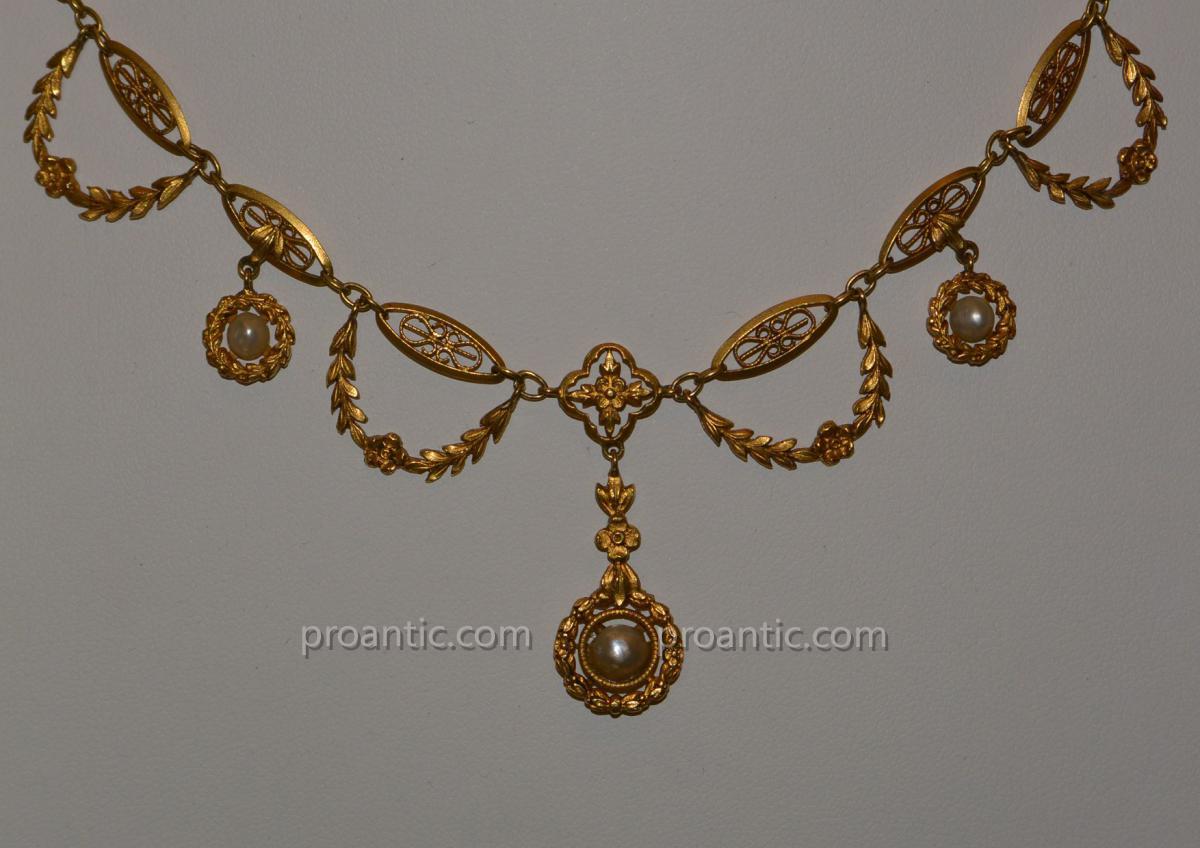 Collier draperie en or jaune 18 carats et perles vers 1910/1920-photo-3