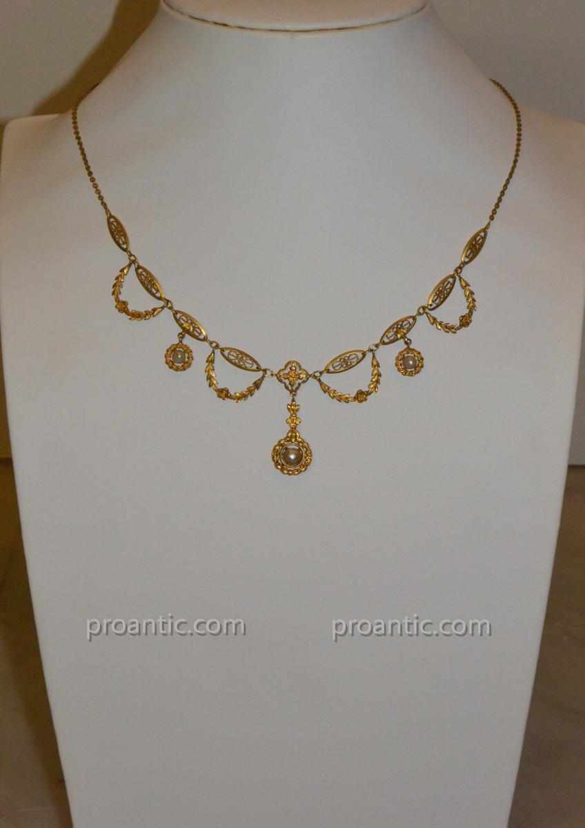 Collier draperie en or jaune 18 carats et perles vers 1910/1920-photo-1