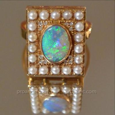 Opal Ring Pink Gold, Diamonds And Pearls