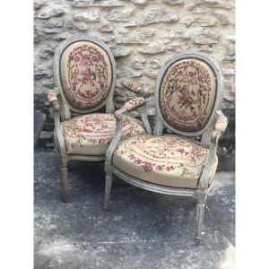 Pair Of Louis XVI Medallion Armchairs