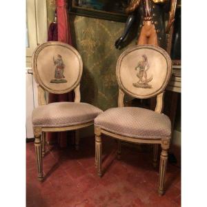 Paire De Chaises Peintes Italie 19ème